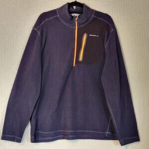 Eddie Bauer Pullover Mens XL Blue Fleece 1/4 Zip Chest Pocket Outdoor Hiking